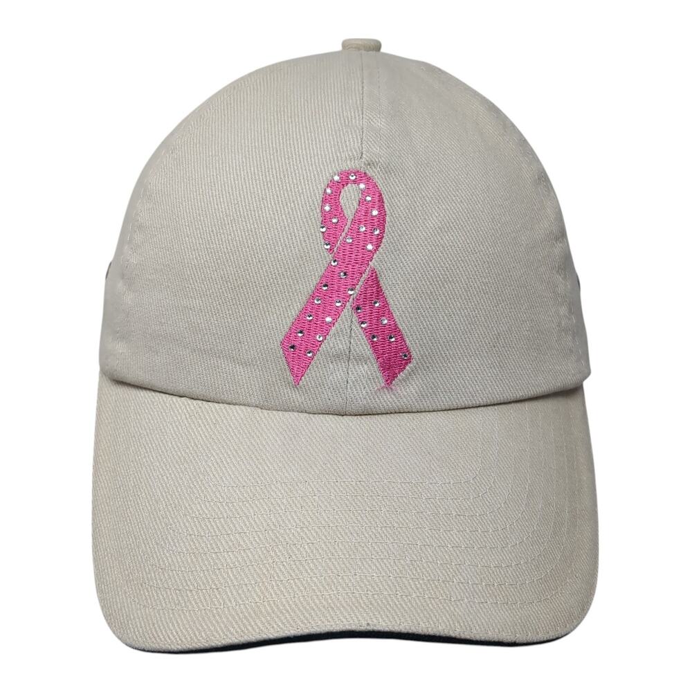 Pink Ribbon Cancer Awareness Baseball Cap Beige One Size Adjustable Vitronic